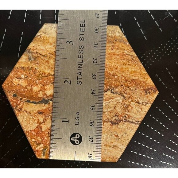 Six Hexagon Marble Coasters Stone Holder Set of 6 Crystals Sedona Travertine Sto - Picture 9 of 10